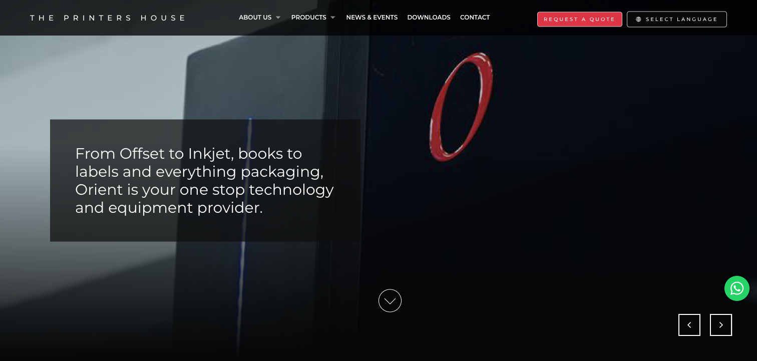 Orient's old website homepage showing dark industrial design with 'Request a Quote' button