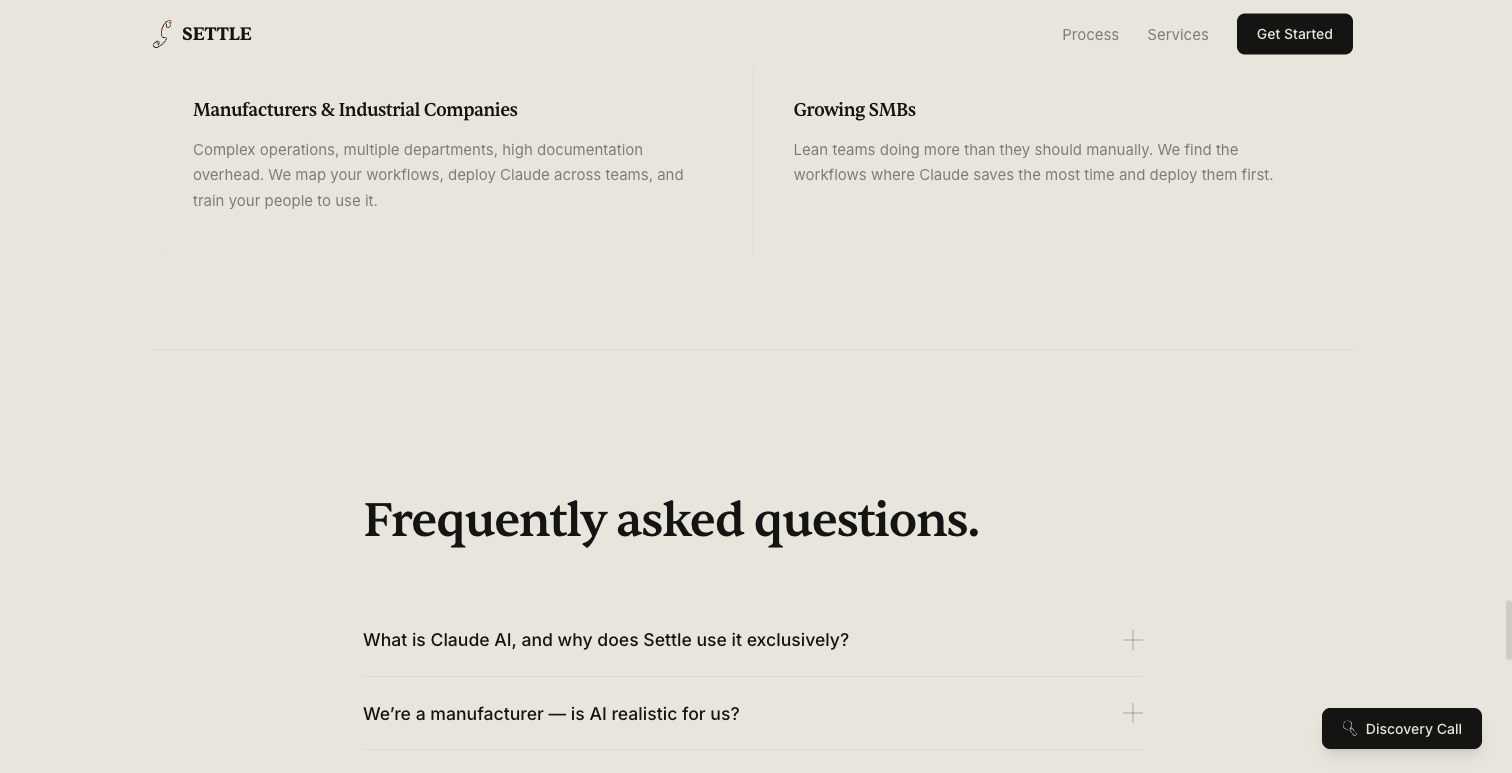 FAQ section with expandable accordion questions and answers