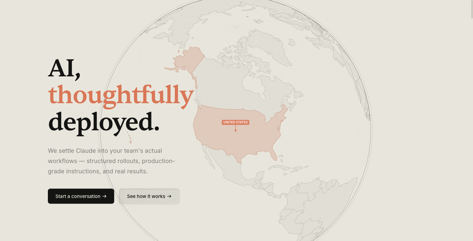 Settle homepage hero section showing an interactive WebGL globe with geographic markers